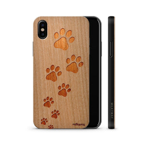 Wooden Phone Case - For iPhone and Samsung   - Paw Prints